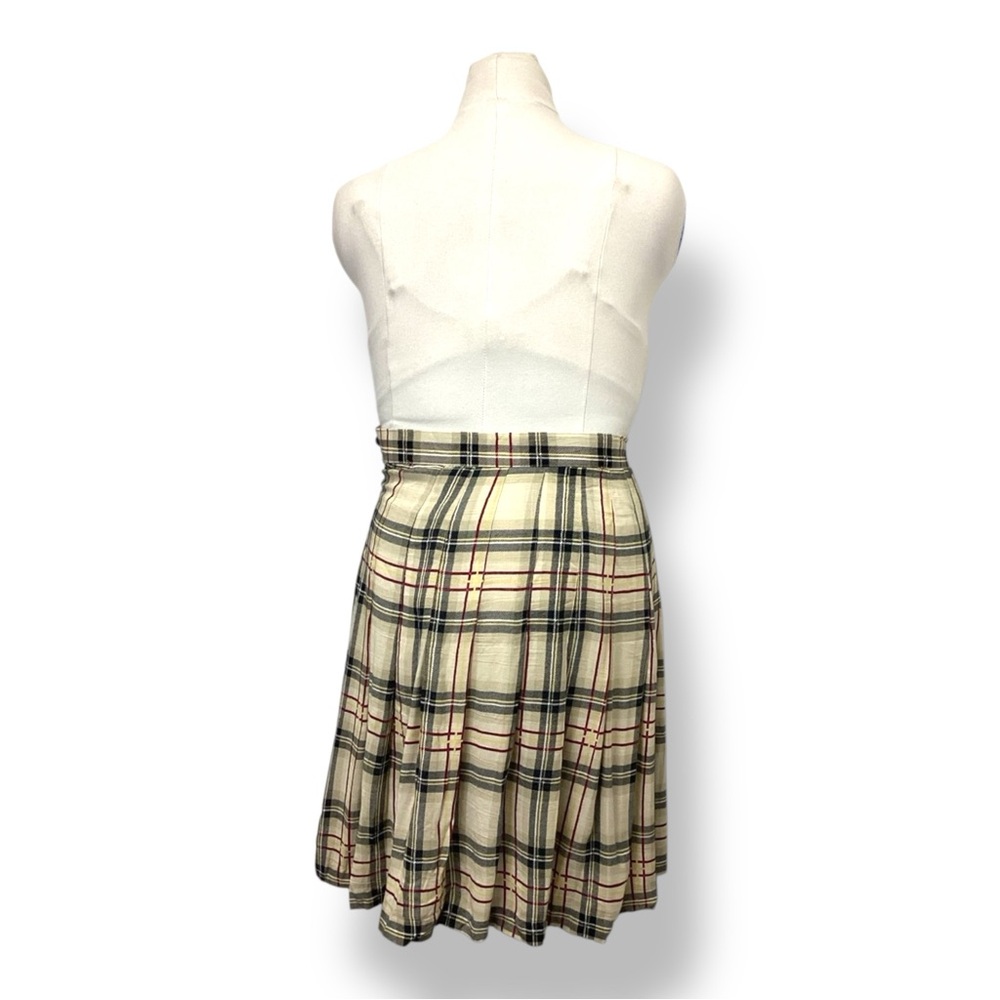 Michael K & Company Women’s Pleated Plaid A-line Mini Skirt VTG 90s Y2K Beige - Picture 5 of 9